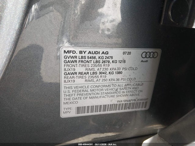 45844391 :رقم المزاد ، WA1BNAFY6L2095597 vin ، 2020 Audi Q5 Premium Plus 45 Tfsi Quattro S Tronic مزاد بيع