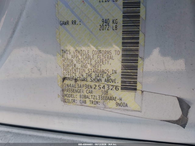 Продаж на аукціоні авто 2014 Nissan Altima 2.5 Sv, vin: 1N4AL3AP3EN254326, номер лоту: 45844451