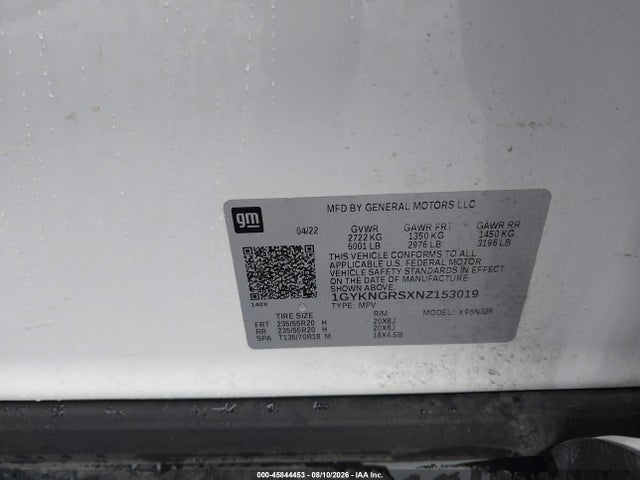45844453 :رقم المزاد ، 1GYKNGRSXNZ153019 vin ، 2022 Cadillac Xt5 Awd Sport مزاد بيع