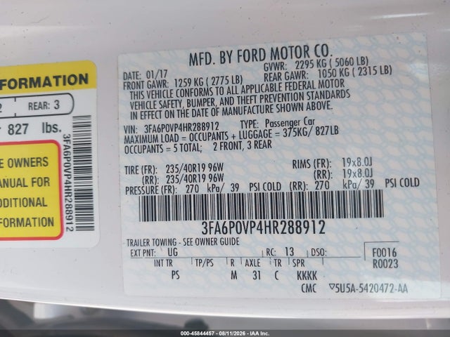 3FA6P0VP4HR288912 Ford Fusion Sport