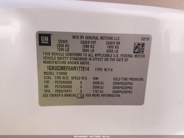 Продаж на аукціоні авто 2010 Gmc Yukon Xl 1500 Denali, vin: 1GKUCMEF6AR177814, номер лоту: 45844483