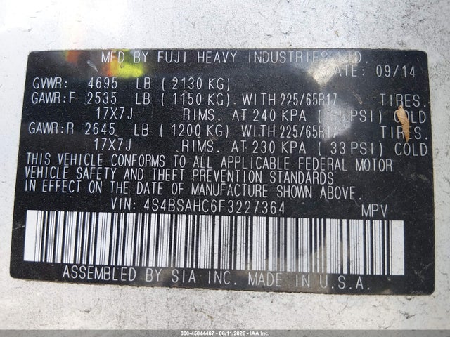 Subaru Outback 2.5i Premium 2015 4S4BSAHC6F3227364 Image 9