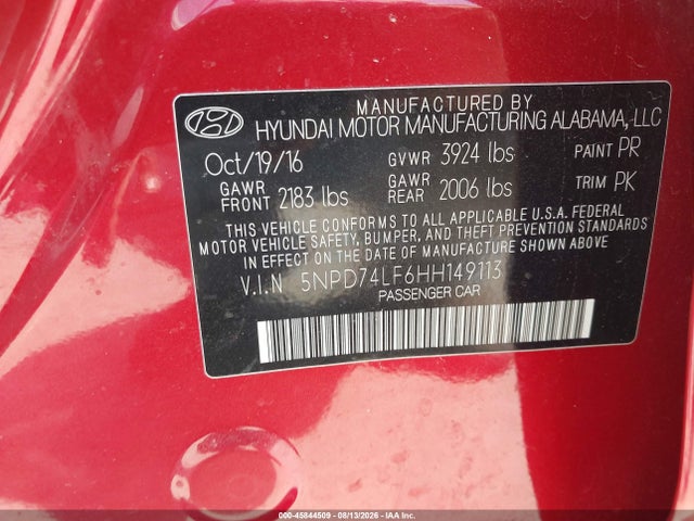 5NPD74LF6HH149113 Hyundai ELANTRA SE