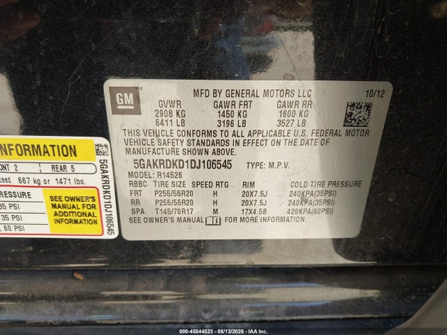 Продажа на аукционе авто 2013 Buick Enclave Premium, vin: 5GAKRDKD1DJ106545, номер лота: 45844523