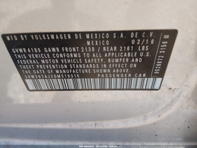 3VW267AJ2GM319315 Volkswagen Jetta 1.4t S