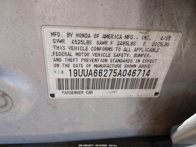 Продаж на аукціоні авто 2005 Acura Tl, vin: 19UUA66275A046714, номер лоту: 45844572