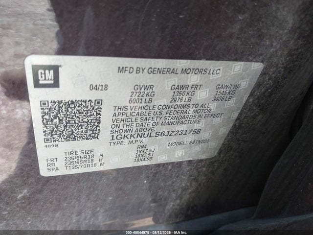 Продаж на аукціоні авто 2018 Gmc Acadia Slt-1, vin: 1GKKNULS6JZ231758, номер лоту: 45844575