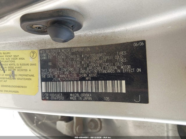 Aukcja sprzedaży 2006 Toyota Highlander Hybrid Limited V6, vin: JTEEW21A360032372, numer aukcji: 45844581