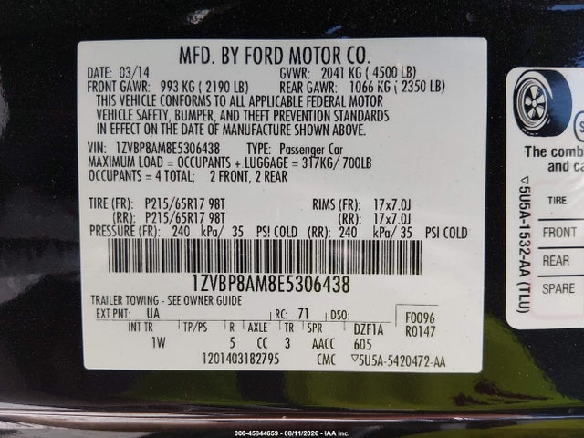 1ZVBP8AM8E5306438 Ford Mustang V6