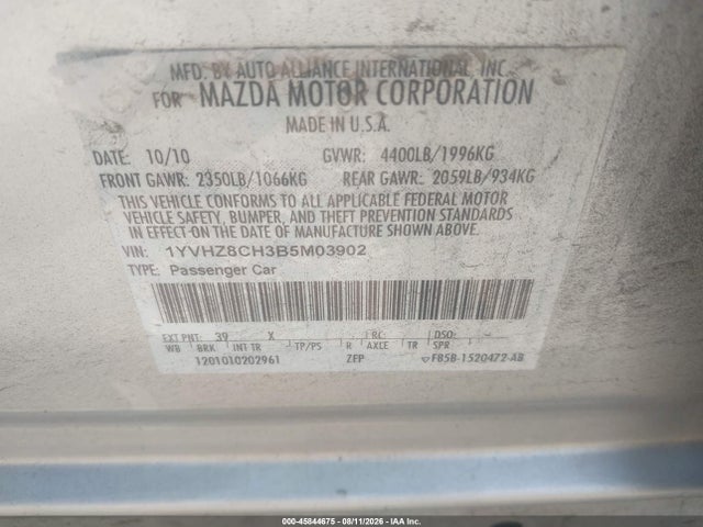 Aukcja sprzedaży 2011 Mazda Mazda6 I Grand Touring, vin: 1YVHZ8CH3B5M03902, numer aukcji: 45844675