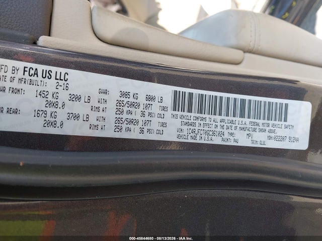 45844680 :رقم المزاد ، 1C4RJFCT0GC361024 vin ، 2016 Jeep Grand Cherokee Overland مزاد بيع