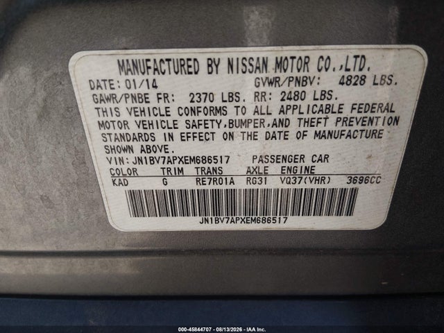 2014 Infiniti Q50 მანქანა იყიდება აუქციონზე, vin: JN1BV7APXEM686517, აუქციონის ნომერი: 45844707