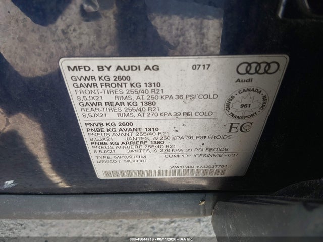 Продажа на аукционе авто 2018 Audi Sq5 3.0t Premium Plus, vin: WA1C4AFY2J2027754, номер лота: 45844719