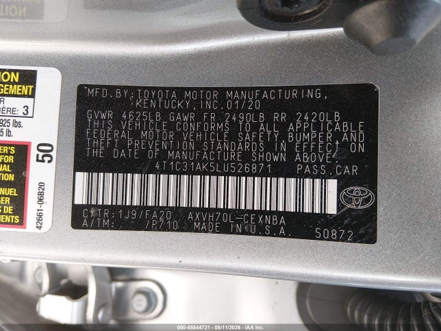 Toyota Camry Le Hybrid 2020 4T1C31AK5LU526871 Image 9