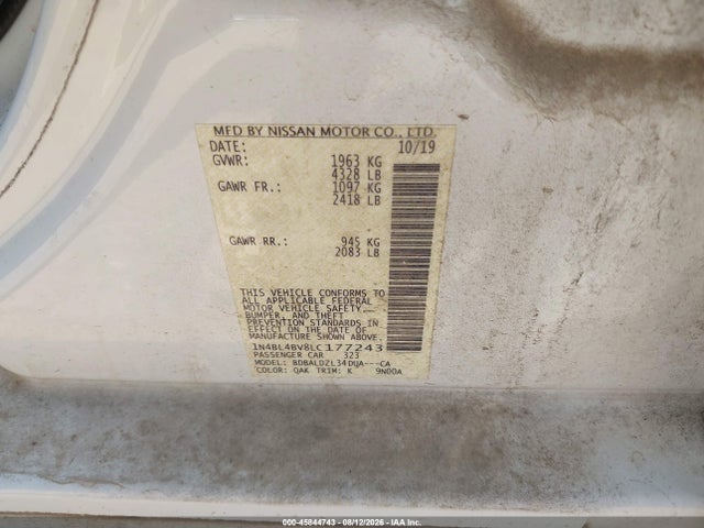 Продажа на аукционе авто 2020 Nissan Altima S Fwd, vin: 1N4BL4BV8LC177243, номер лота: 45844743