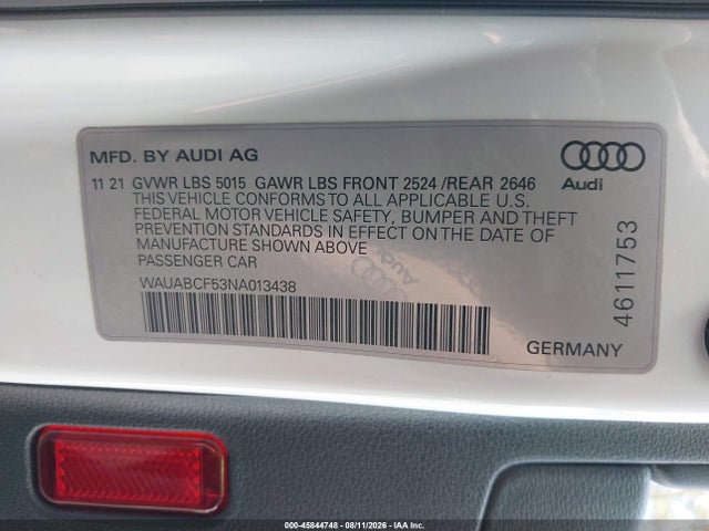 Aukcja sprzedaży 2022 Audi A5 Sportback Premium 40 Tfsi Quattro S Tronic, vin: WAUABCF53NA013438, numer aukcji: 45844748