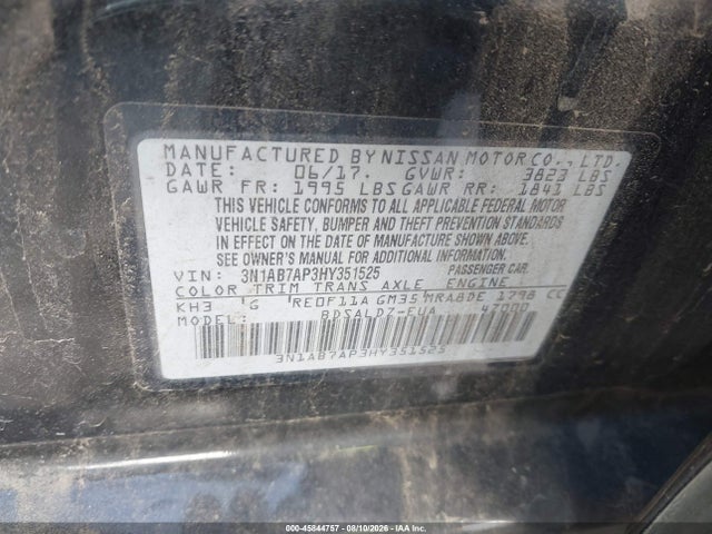 Aukcja sprzedaży 2017 Nissan Sentra Sv, vin: 3N1AB7AP3HY351525, numer aukcji: 45844757