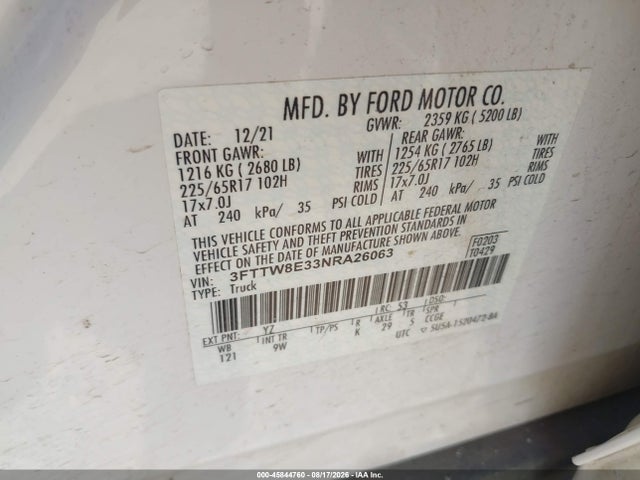Ford Maverick Xl 2022 3FTTW8E33NRA26063 Image 9