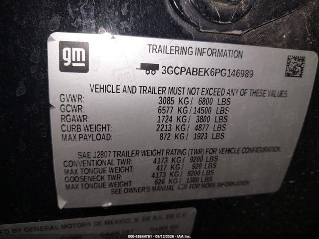 3GCPABEK6PG146989 Chevrolet Silverado 1500 2wd Short Bed Custom