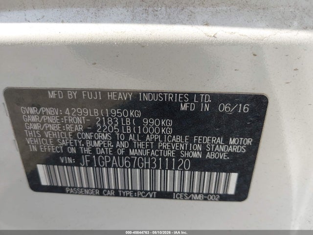 JF1GPAU67GH311120 Subaru Impreza 2.0i Sport Limited
