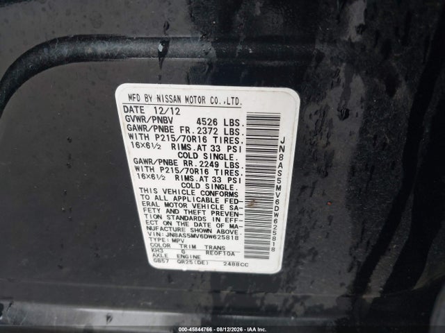 Aukcja sprzedaży 2013 Nissan Rogue S, vin: JN8AS5MV6DW625818, numer aukcji: 45844766