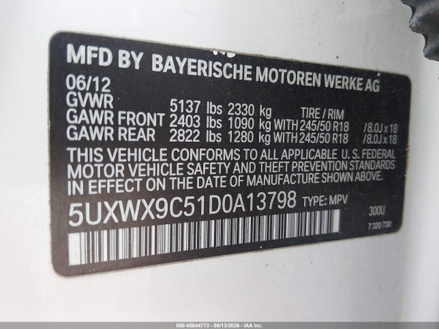 45844773 :رقم المزاد ، 5UXWX9C51D0A13798 vin ، 2013 Bmw X3 Xdrive28i مزاد بيع