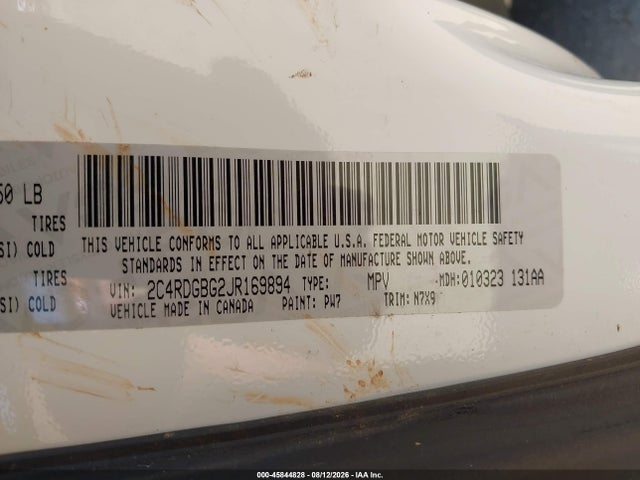 Aukcja sprzedaży 2018 Dodge Grand Caravan Se Plus, vin: 2C4RDGBG2JR169894, numer aukcji: 45844828