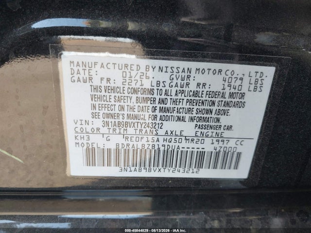 3N1AB9BVXTY243212 Nissan SENTRA S