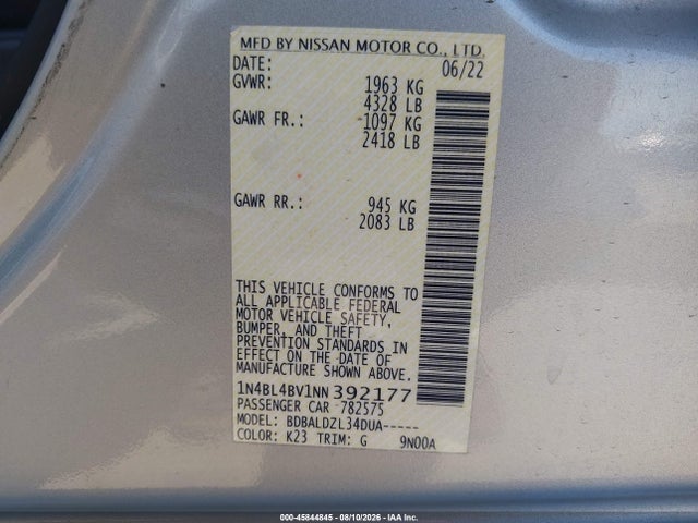1N4BL4BV1NN392177 Nissan Altima S Fwd