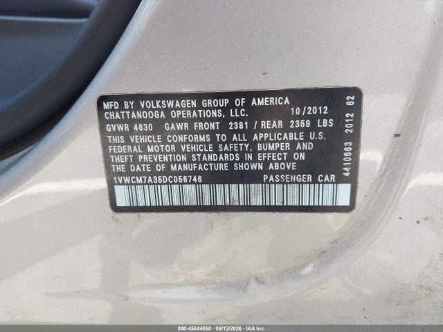 Aukcja sprzedaży 2013 Volkswagen Passat 3.6l V6 Sel Premium, vin: 1VWCM7A35DC056746, numer aukcji: 45844858