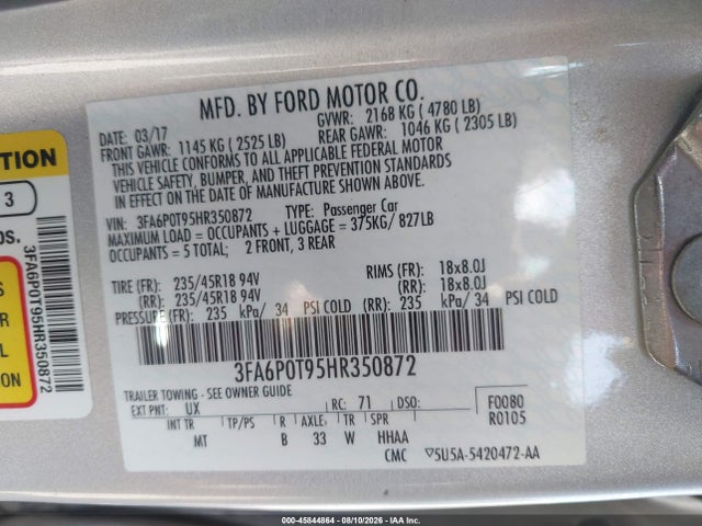 3FA6P0T95HR350872 Ford FUSION SE
