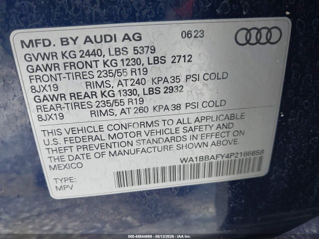 Продаж на аукціоні авто 2023 Audi Q5 Premium Plus 40 Tfsi Quattro S Tronic, vin: WA1BBAFY4P2166858, номер лоту: 45844869