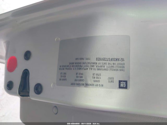 2007 Chevrolet Cobalt Ls მანქანა იყიდება აუქციონზე, vin: 1G1AK55F377291659, აუქციონის ნომერი: 45844880