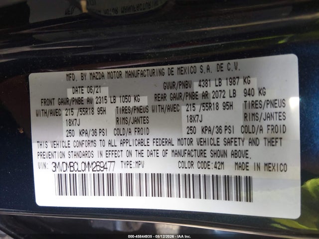 Aukcja sprzedaży 2021 Mazda Cx-30 Preferred, vin: 3MVDMBCL0MM269477, numer aukcji: 45844935