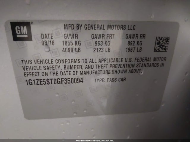 Продажа на аукционе авто 2016 Chevrolet Malibu 1lt, vin: 1G1ZE5ST0GF350094, номер лота: 45844946