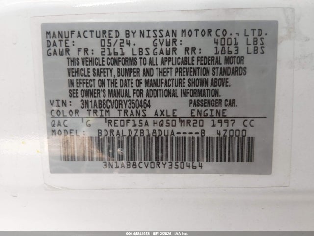 3N1AB8CV0RY350464 Nissan Sentra Sv Xtronic Cvt