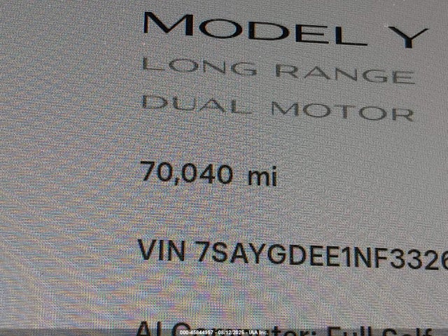 Продаж на аукціоні авто 2022 Tesla Model Y Long Range Dual Motor All-wheel Drive, vin: 7SAYGDEE1NF332650, номер лоту: 45844957
