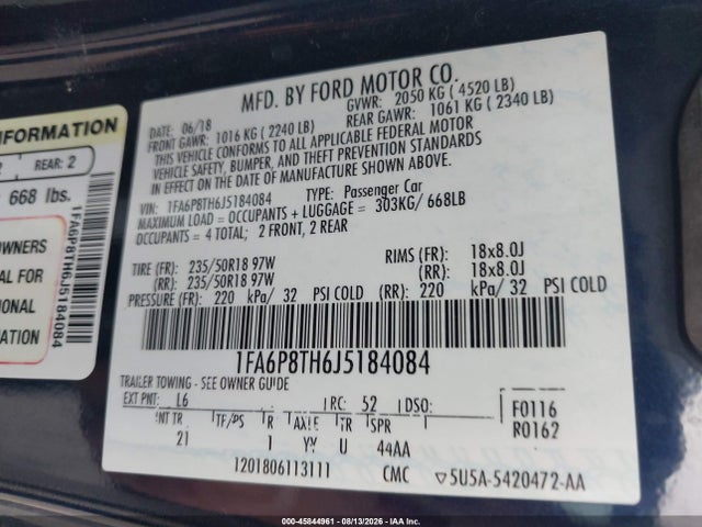 Ford Mustang Ecoboost 2018 1FA6P8TH6J5184084 Image 9