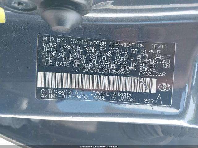 Aukcja sprzedaży 2011 Toyota Prius Four, vin: JTDKN3DU3B1453969, numer aukcji: 45844960