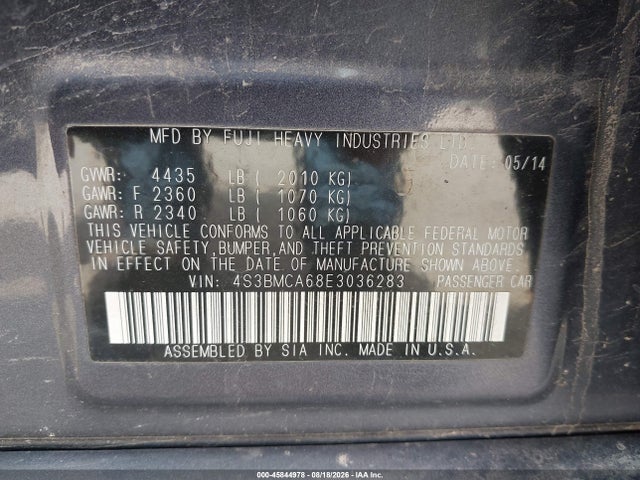 45844978 :رقم المزاد ، 4S3BMCA68E3036283 vin ، 2014 Subaru Legacy 2.5i مزاد بيع