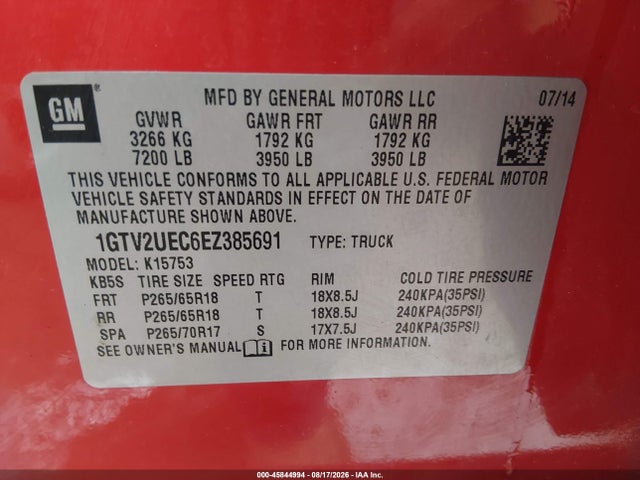 Aukcja sprzedaży 2014 Gmc Sierra 1500 Sle, vin: 1GTV2UEC6EZ385691, numer aukcji: 45844994