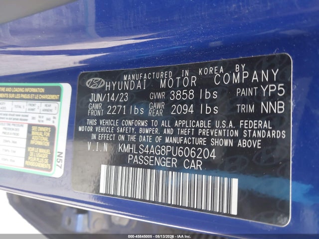 Продажа на аукционе авто 2023 Hyundai Elantra Sel, vin: KMHLS4AG8PU606204, номер лота: 45845005
