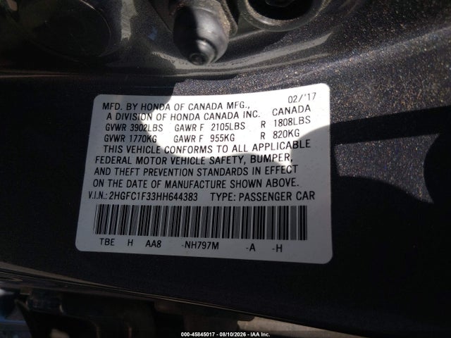 Honda Civic Ex-t 2017 2HGFC1F33HH644383 Image 9