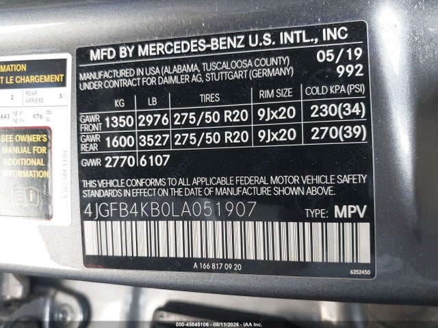 4JGFB4KB0LA051907 Mercedes-Benz Gle 350 4matic