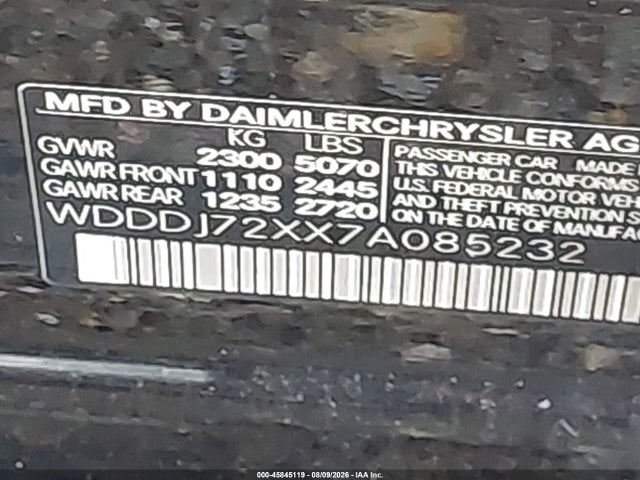 45845119 :رقم المزاد ، WDDDJ72XX7A085232 vin ، 2007 Mercedes-benz Cls 550 مزاد بيع
