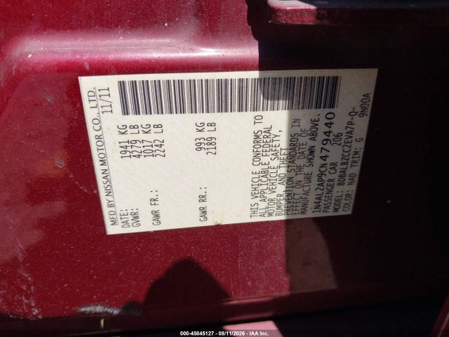 Продажа на аукционе авто 2012 Nissan Altima 2.5 S, vin: 1N4AL2AP9CN479440, номер лота: 45845127