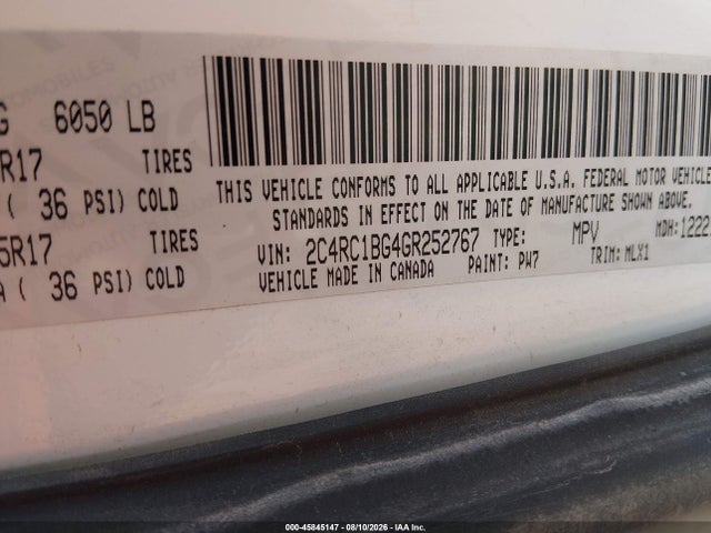 Продаж на аукціоні авто 2016 Chrysler Town & Country Touring, vin: 2C4RC1BG4GR252767, номер лоту: 45845147