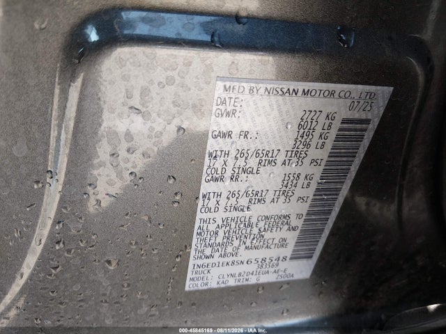 2025 Nissan Frontier Sv 4x4 მანქანა იყიდება აუქციონზე, vin: 1N6ED1EK8SN658548, აუქციონის ნომერი: 45845169