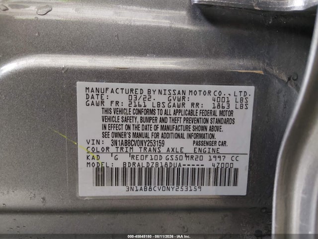 2022 Nissan Sentra Sv Xtronic Cvt მანქანა იყიდება აუქციონზე, vin: 3N1AB8CV0NY253159, აუქციონის ნომერი: 45845180