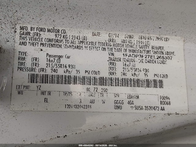 Ford FOCUS SE 2014 1FADP3F27EL265307 Image 9